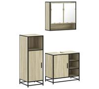 Qnhdfrt Ensemble de 3 meubles de salle de bain en chêne Sonoma - Matériau bois - Cadre en métal - Armoire à miroir - 65 x 20 x 60 cm - Meuble sous-lavabo 65 x 33 x 60 cm - Armoire de salle de bain 35