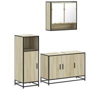 Qnhdfrt Ensemble de 3 meubles de salle de bain en chêne Sonoma - Meuble bas 90 x 33 x 60 cm - Armoire à miroir 65 x 20 x 60 cm - Armoire de rangement 35 x 37,5 x 100 cm - Cadre en métal - Design