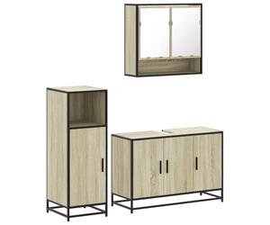 Qnhdfrt Ensemble de 3 meubles de salle de bain en chêne Sonoma - Meuble bas 90 x 33 x 60 cm - Armoire à miroir 65 x 20 x 60 cm - Armoire de rangement 35 x 37,5 x 100 cm - Cadre en métal - Design