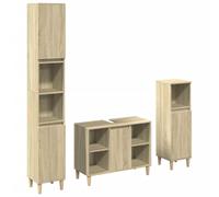 Qnhdfrt Ensemble de 3 meubles de salle de bain en chêne Sonoma - Meuble sous-vasque - 80 x 33 x 60 cm - Avec deux armoires de salle de bain 30 x 30 x 190/100 cm - Design moderne et espace de rangement