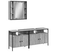 Qnhdfrt Ensemble de 3 meubles de salle de bain gris Sonoma 60 cm - Meuble sous vasque - Armoire à miroir - Module S - Peu encombrant - Bois d'acier-bois - Petite salle de bain