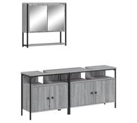 Qnhdfrt Ensemble de 3 meubles de salle de bain - Gris - Sonoma - 80 x 30 x 60 cm - Meuble sous-vasque avec miroir - Design moderne et peu encombrant - Pour petites salles de bains