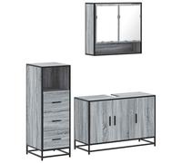 Qnhdfrt Ensemble de 3 meubles de salle de bain gris Sonoma bois et cadre en métal 65 x 20 x 60 cm, armoire à miroir, 90 x 33 x 60 cm, meuble sous-lavabo 35 x 37,5 x 100 cm, peu encombrant pour petites
