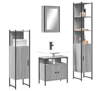 Qnhdfrt Ensemble de 3 meubles de salle de bain gris Sonoma en bois avec meuble sous lavabo, armoire à miroir et armoire de salle de bain pour un espace de rangement optimal
