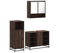 Qnhdfrt Ensemble de 3 meubles de salle de bain marron chêne bois armoire miroir 65 x 20 x 60 cm, meuble sous lavabo 80 x 33 x 60 cm, armoire de salle de bain 35 x 37,5 x 100 cm, moderne, robuste et