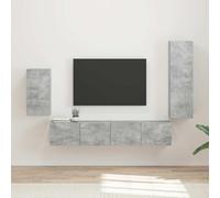 Qnhdfrt Ensemble de 3 meubles TV muraux en béton gris bois 30 x 31 x 100 cm Design moderne avec 4 portes et 2 étagères - Espace de rangement pour salon, couloir et chambre à coucher