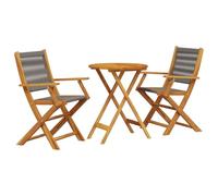 Qnhdfrt Ensemble de 3 pièces pour jardin et balcon, meubles de jardin pliables en bois d'acacia massif, table avec trou pour parasol et 2 chaises grises, ensemble de meubles de balcon peu encombrants