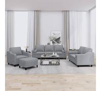 Qnhdfrt Ensemble de 4 canapés avec tabouret et coussin, gris clair, moderne, 3, 2, 1, en tissu robuste, métal et contreplaqué, coin salon confortable pour salon, balcon, chambre d'adolescent