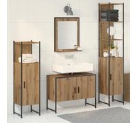 Qnhdfrt Ensemble de 4 meubles de salle de bain - Armoire de salle de bain - En chêne artisanal - Marron - Rectangulaire - Avec 4 portes - Grand espace de rangement pour salle de bain moderne
