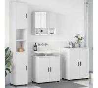 Qnhdfrt Ensemble de 4 meubles de salle de bain - Blanc - En métal - 61 x 35 x 64 cm - Design moderne - Avec lavabo - Armoire à miroir - Buffet pour petites et moyennes salles de bains