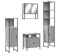 Qnhdfrt Ensemble de 4 meubles de salle de bain gris Sonoma 60 cm, meuble sous-vasque avec armoire à miroir et deux armoires de salle de bain en bois dérivé du bois, durable et peu encombrant, pour les