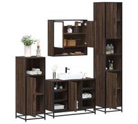 Qnhdfrt Ensemble de 4 meubles de salle de bain, marron, aspect chêne, armoire à miroir, lavabo de salle de bain, meuble bas et haut, solution de rangement stable pour votre salle de bain