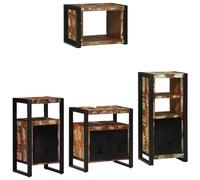 Qnhdfrt Ensemble de 4 meubles de salle de bain, multicolores, en bois massif recyclé, design industriel, 55 x 35 x 60 cm, montage mural pour salle de bain, WC et petites pièces