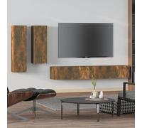 Qnhdfrt Ensemble de 4 meubles TV en bois de chêne fumé, design moderne avec beaucoup d'espace de rangement, montage mural pour un salon peu encombrant