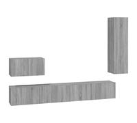 Qnhdfrt Ensemble de 4 meubles TV en bois Sonoma - Gris - 100 x 30 x 30 cm - Montage mural - Design moderne et beaucoup d'espace de rangement pour salon et chambre à coucher
