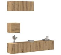 Qnhdfrt Ensemble de 4 meubles TV muraux en bois de chêne artisanal avec espace de rangement pour le salon