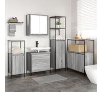 Qnhdfrt Ensemble de 5 armoires de salle de bain en bois - Gris Sonoma - Meuble de rangement étroit avec 16 compartiments et pieds réglables - Design moderne pour salle de bain - 36 x 34,5 x 60 cm
