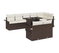 Qnhdfrt Ensemble de 5 canapés de jardin, en polyrotin, marron, avec coussins et table, résistants aux intempéries, modulables