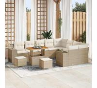 Qnhdfrt Ensemble de 5 canapés de jardin en rotin beige avec module d'angle et tables pour terrasse, balcon, jardin