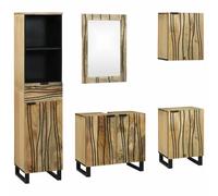 Qnhdfrt Ensemble de 5 meubles de salle de bain - Marron massif - En bois de manguier massif - 38 x 33 x 160 cm - Buffet moderne avec miroir - Tiroirs - Étagères pour petites salles de bain et
