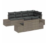 Qnhdfrt Ensemble de 7 canapés de jardin, gris, en polyrotin, avec espace de rangement, résistant aux intempéries, design moderne, bois d'acacia robuste, salon de jardin, balcon et terrasse