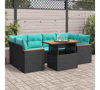 Qnhdfrt Ensemble de 7 meubles de jardin - En polyrotin - Noir - 55 x 53 x 34 cm - Avec table réglable et espace de rangement - Pour balcon, terrasse et jardin