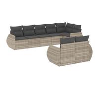 Qnhdfrt Ensemble de 8 meubles de jardin en polyrotin gris clair 62 x 62 x 69 cm, module d'angle et canapé central avec 9 dossiers et 8 coussins d'assise amovibles, pour terrasse, balcon, jardin, salon