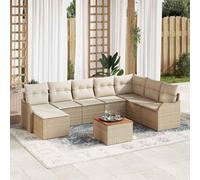 Qnhdfrt Ensemble de 9 canapés de jardin, beiges, blancs, grands, modernes en rotin et bois, pour jardin, terrasse, balcon, avec table et coussins