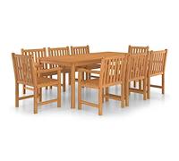 Qnhdfrt Ensemble de 9 pièces en teck massif de 200 x 100 cm, table à manger avec 8 chaises, ensemble de meubles de jardin pour terrasse, salle à manger et cuisine, ensemble en bois finement poncé