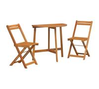 Qnhdfrt Ensemble de bistro 3 pièces en bois d'acacia massif, huilé, pliable pour jardin et terrasse, ensemble de meubles de jardin peu encombrant, 1 table et 2 chaises aspect naturel