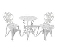 Qnhdfrt Ensemble de bistro 3 pièces en fonte d'aluminium blanc - Salon de jardin romantique avec table et 2 chaises pour jardin, terrasse et balcon - Motif floral décoratif