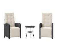 Qnhdfrt Ensemble de Bistro 3 Pièces Salon de Jardin en Résine Tressée avec 2 Fauteuils Inclinables et 1 Table Basse Ronde, Meubles de Balcon et Terrasse avec Coussins Crème, Noir