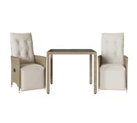 Qnhdfrt Ensemble de Bistro de Jardin 3 Pcs Salon en Résine Tressée avec 2 Fauteuils Inclinables Beige Coussins Blanc Crème et Table en Verre Trempé pour Terrasse Balcon