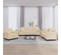 Qnhdfrt Ensemble de canapé 3 pièces en microfibre crème avec coussins, fauteuil robuste et confortable, canapé 2 places et 3 places, pour salon, balcon ou salle à manger