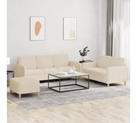 Qnhdfrt Ensemble de canapé 3 pièces en tissu crème avec repose-pieds - Confortable et robuste - Pour salon, salon et plus encore