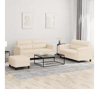 Qnhdfrt Ensemble de canapé 3 pièces en tissu microfibre beige avec 2 canapés 2 places de 120 cm et 140 cm de repose-pieds Coussin robuste et confortable pour le salon et les petites pièces