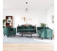 Qnhdfrt Ensemble de canapé 3 pièces en velours vert foncé avec coussins ronds - Ensemble moderne pour le salon, avec fauteuil, deux places et trois places, pour une assise confortable et une détente