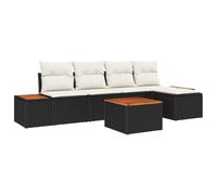 Qnhdfrt Ensemble de Canapé de Jardin 6 Pcs en Polyrotin Noir et Crème - Salon de Jardin Modulaire avec Tables Latérales Pouf et Coffres de Rangement Intégrés - Grand Canapé Extérieur pour Terrasse