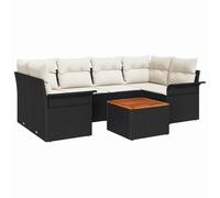 Qnhdfrt Ensemble de canapé de jardin 7 pièces avec espace de rangement, salon modulaire en polyrotin et bois d'acacia, salon pour terrasse et jardin, coussins et table de jardin inclus