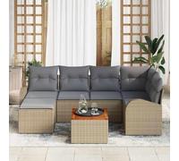 Qnhdfrt Ensemble de canapé de jardin 7 pièces beige gris clair en rotin PE et métal avec module d'angle et espace de rangement pour terrasse, jardin et balcon