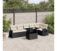 Qnhdfrt Ensemble de canapé de jardin 7 pièces en rotin PE noir avec coussins et table pliante pour terrasse, balcon, jardin