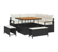 Qnhdfrt Ensemble de canapé de jardin 8 pièces en polyrotin pour terrasse et jardin, ensemble de salon modulaire avec table réglable et coussin de siège, noir, pour 7 personnes