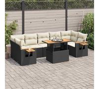 Qnhdfrt Ensemble de canapé de jardin, 8 pièces, en rotin synthétique, noir, avec coussins, espace de rangement et table pliante pour terrasse, jardin, balcon