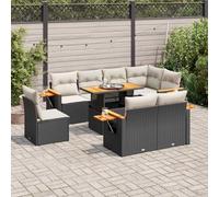 Qnhdfrt Ensemble de canapé de jardin, 9 pièces, en rotin synthétique, noir, avec coussins, espace de rangement et table pliante pour terrasse, jardin, balcon