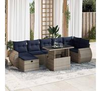 Qnhdfrt Ensemble de canapé de jardin en rotin PE gris avec espace de rangement, table pliante et coussin, modulaire, salon d'extérieur pour terrasse, balcon, jardin
