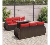 Qnhdfrt Ensemble de canapé de jardin, en rotin polyéthylène, avec table pliante et coussins, marron et rouge, pour terrasse, balcon, jardin