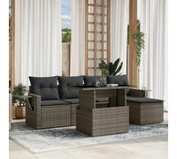 Qnhdfrt Ensemble de canapé de jardin en rotin polyéthylène gris avec coussins 6 pièces Design modulaire Table réglable pour terrasse, balcon et jardin