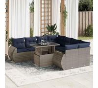 Qnhdfrt Ensemble de canapé de jardin, gris, 9 pièces, avec coussins, espace de rangement en rotin polyéthylène, table pliante, meubles de salon, meubles de salon, meubles pour terrasse, balcon, jardin