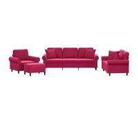 Qnhdfrt Ensemble de Canapés 4 Places et Plus en Velours Rouge Bordeaux, Salon Complet avec Fauteuil, Canapé 2 Places, Canapé 3 Places et Pouf Repose-Pied Modulaire pour Bureau et Maison