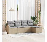Qnhdfrt Ensemble de canapés de jardin 5 pièces en polyrotin beige avec coussins gris Design modulaire résistant aux intempéries avec espace de rangement pour jardin, terrasse et balcon